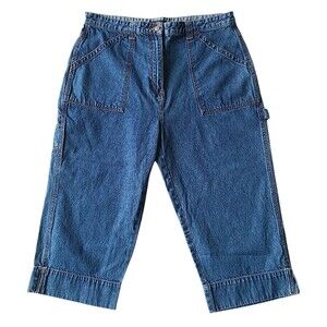 VTG 90s Womens Sz 18 Carpenter Denim Capri Pants High Rise Cropped Utility Jeans